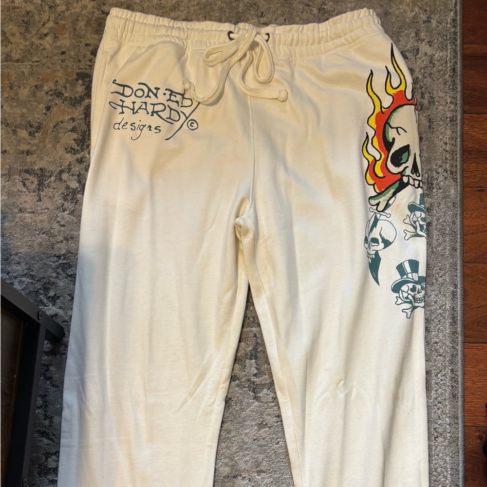 Ed Hardy Cream Graphic Sweatpants